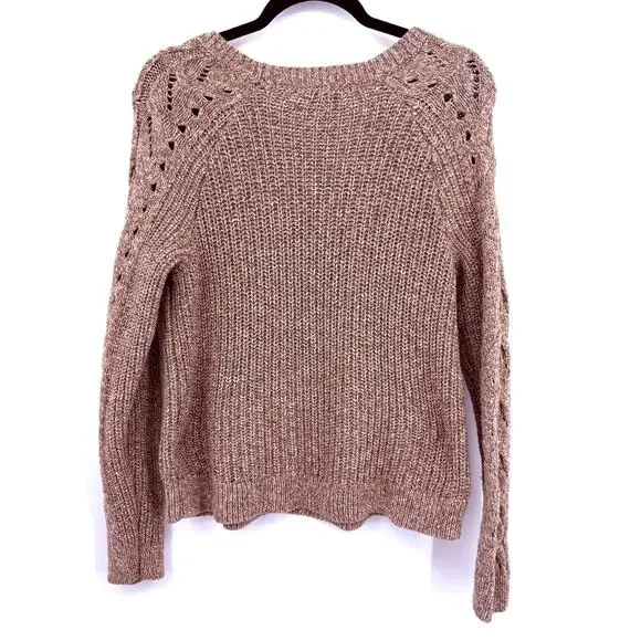 Lucky Brand Womens Sweater L Chocolate Brown Open Cable Knit‎ Cozy Fall Winter - Picture 4 of 7